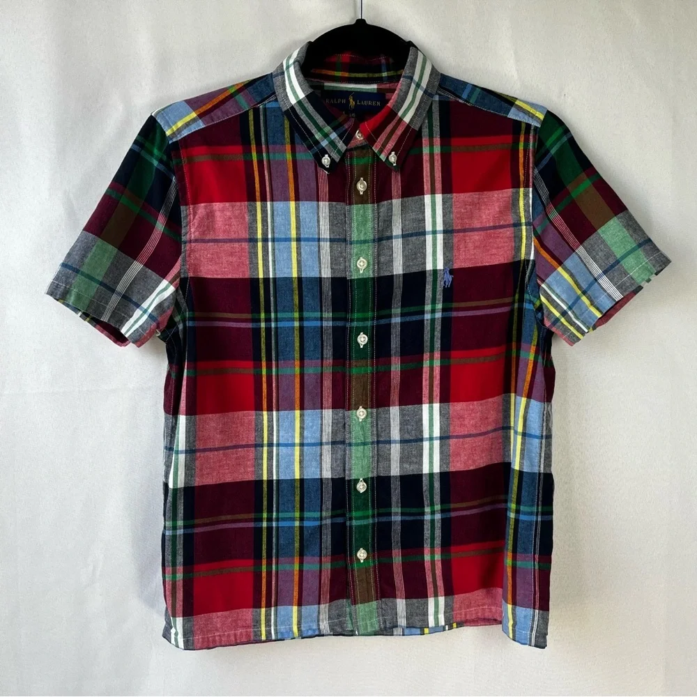 Polo Ralph Lauren Boy's L(14-15) Madras Plaid Button Down Short Sleeve Shirt